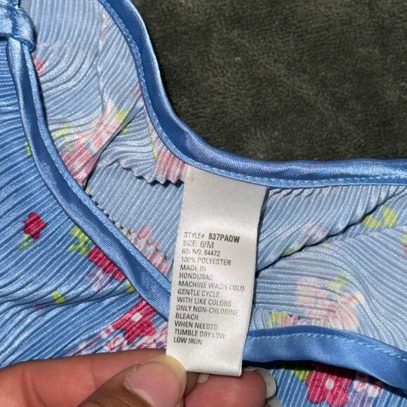 Blue Floral Coquette Tank Top Ribbed Women's Size Medium - Picture 4 of 4